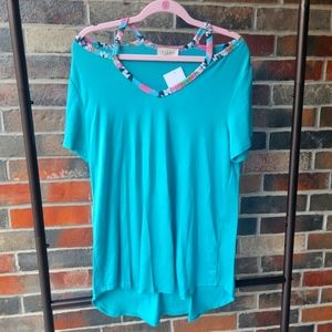 NWT Aztec trim cold shoulder teal top